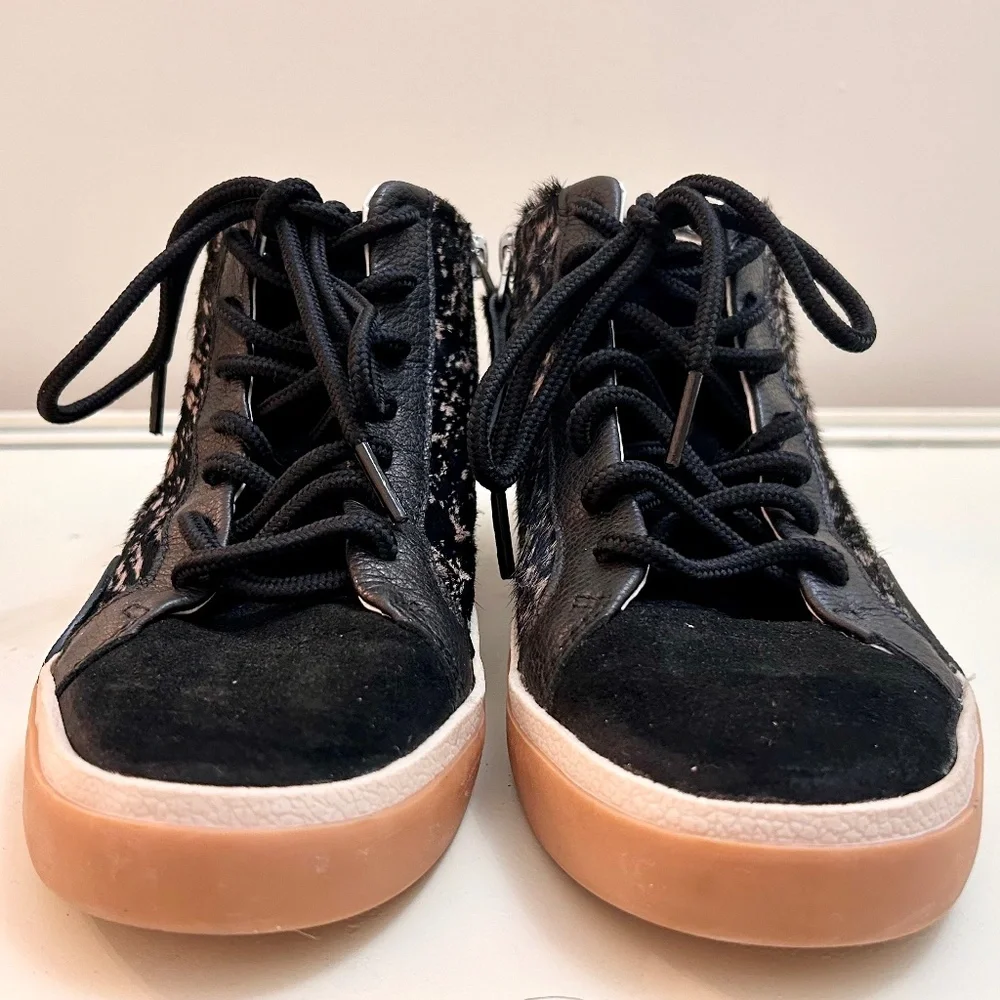 Dolce Vita Black Zoel High Top Lace Up Sneakers  Spotted Calf Hair  Size 7.5 - Picture 3 of 11